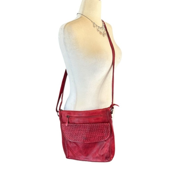 Braided Leather Crossbody Bag Purse Casual Genuine Leather 11” x 11” Red… - Picture 3 of 15